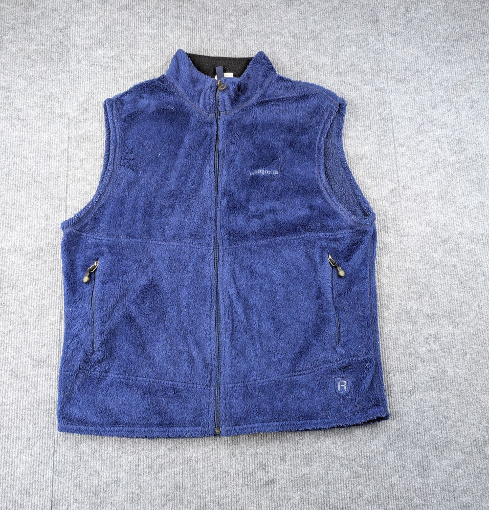 Patagonia R1 R2 Fleece Vest Men Large Blue Outdoors Hiking Utility Deep Pile Zip